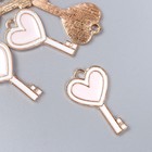 Декор для творчества металл, эмаль "Ключик с сердцем" бело-розовый 1,3х2,3 см - фото 109641821