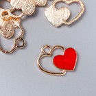 Декор для творчества металл, эмаль "Два сердца" красный с золотом 1,5х1,7 см - фото 318853043