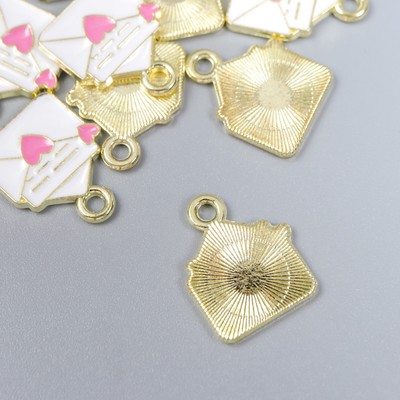 Металлический элемент, декоративная подвеска «Арт Узор. Любовное письмо», эмаль, бело-розовый, 1.6×1.2 см