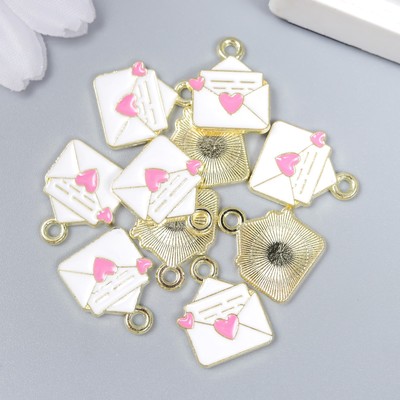 Металлический элемент, декоративная подвеска «Арт Узор. Любовное письмо», эмаль, бело-розовый, 1.6×1.2 см