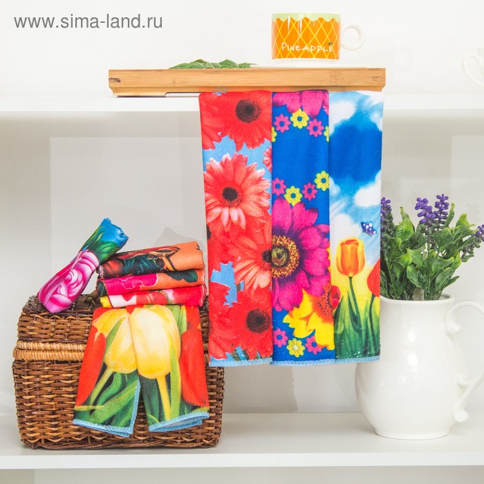 Полотенце кухонное "Яркие цветы" 25х50 см, микрофибра, МИКС - Фото 1