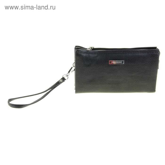 Клатч муж L-1300-2, 22*4,5*12,5см, комб кожа, 3 отд, ручка, хлястик, черный - Фото 1