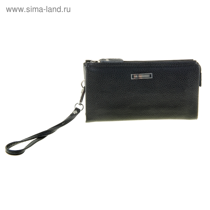 Клатч муж L-1300-1, 22*4,5*12,5см, комб кожа, 3 отд, ручка, хлястик, черный - Фото 1