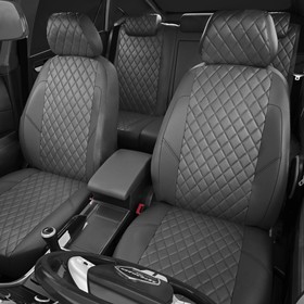 

Авточехлы для Renault Megane 3 с 2008-2014 г., хэтчбек, универсал, перфорация, экокожа, цвет тёмно-серый