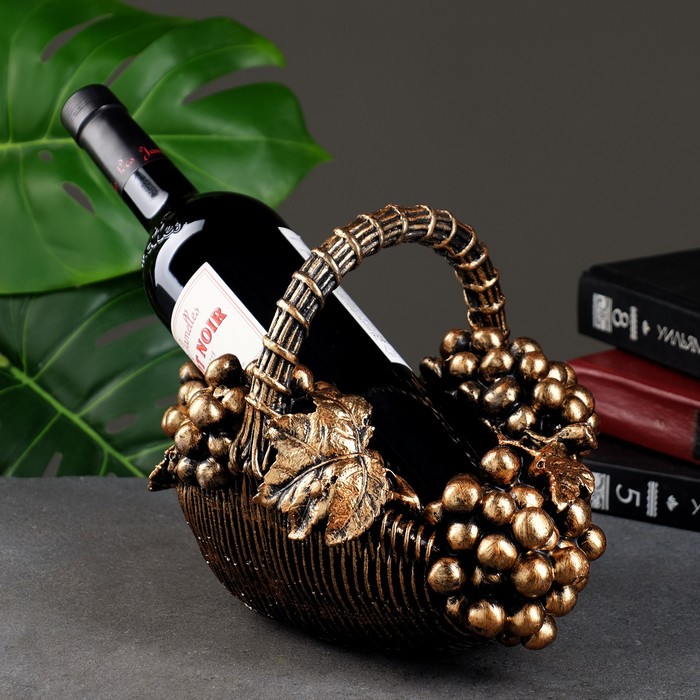 Подставка под бутылку &quot;Корзина с виноградом&quot; бронза с позолотой, 20х25х22см
