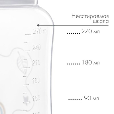 Бутылочка для кормления M&B, широкое горло, медленный поток, от 0 мес., 270 мл.