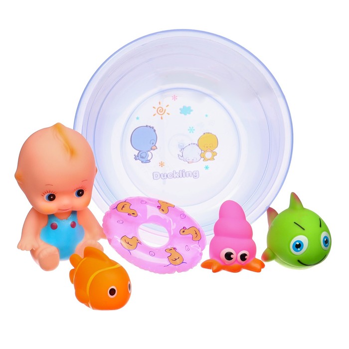 Набор игрушек для ванны «Пупс в ванне», 6 предметов, цвет МИКС - фото 7844321