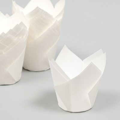 Форма для выпечки кексов бумажная UPAK LAND «Тюльпан», 5×8 см, одноразовая, белая