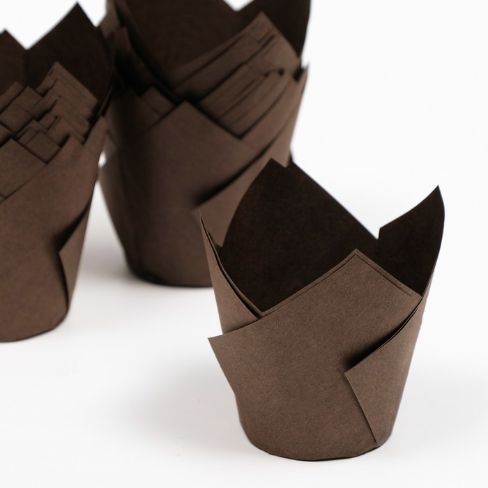 Форма для выпечки кексов бумажная UPAK LAND «Тюльпан», 5×8 см, одноразовая, коричневая - Фото 1