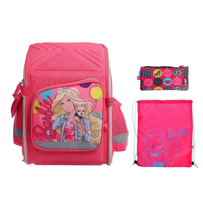 Рюкзак каркасный Barbie + пенал и мешок для обуви, 34,5 х 26 х 13 см, подарок-кукла, розовый - Фото 1