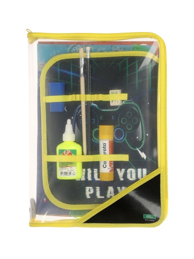 Папка для труда А4, 325×230×25 мм, молния вокруг, откидная планка, пластиковая, ПТР-1 «Джойстик», с наполнением 8 предметов