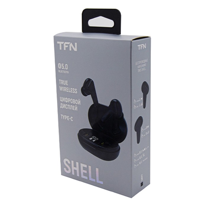 Наушники беспроводные TFN Shell, TWS, BT 5.1, Type-C, 30/300 мАч, сенсор, дисплей, черные - фото 51301079