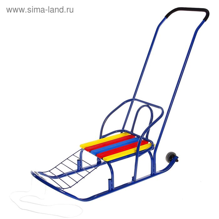 Санки «Кирюша-7к» с толкателем, колёсиками, цвет синий, МИКС