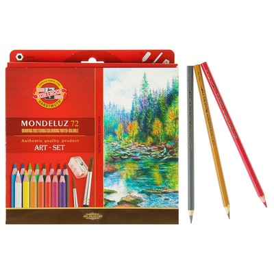 УЦЕНКА Карандаши акварельные набор 72 цвета Koh-I-Noor Mondeluz 3714 + точилка + кисть 2 штуки