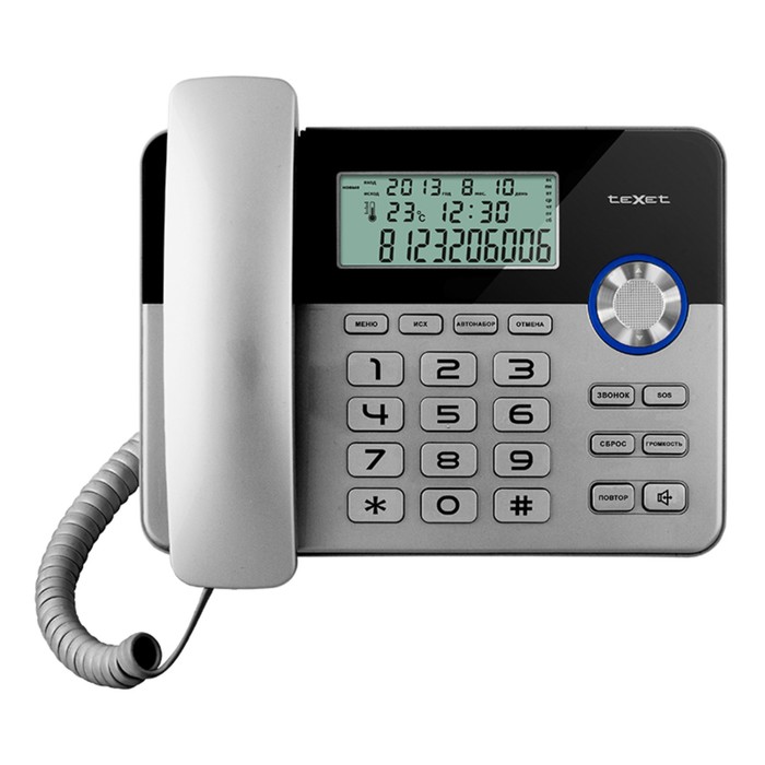 Проводной телефон Texet TX 259, повторный набор 9 номеров, тональный набор,черно-серебристый  78600