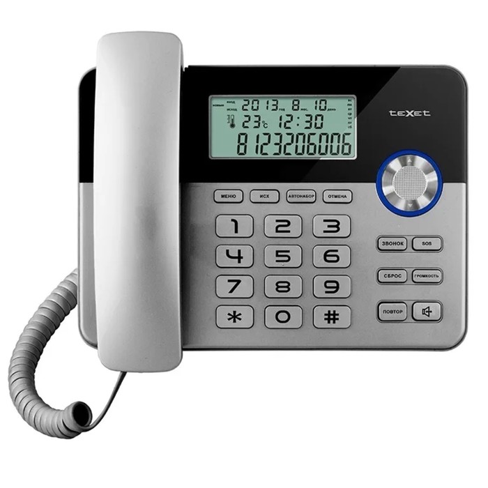 Проводной телефон Texet TX 259, повторный набор 9 номеров, тональный набор,черно-серебристый   78600 - Фото 1