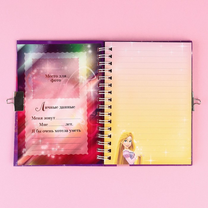 Подарочный набор: записная книжка на замочке, наклейки и ручка - пушистик, Принцессы - фото 1900112078