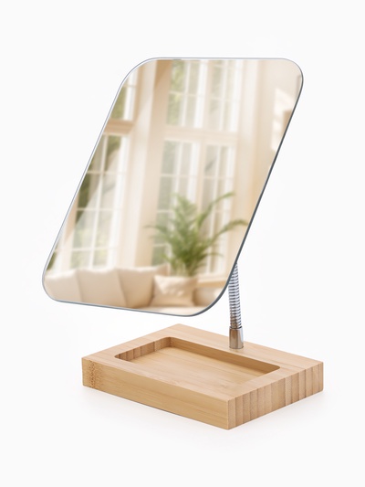 Зеркало с подставкой BAMBOO, на гибкой ножке, 16.5×26 см, (16.5×19.5 см), бамбуковое