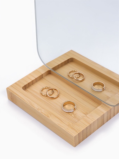 Зеркало с подставкой BAMBOO, на гибкой ножке, 16.5×26 см, (16.5×19.5 см), бамбуковое