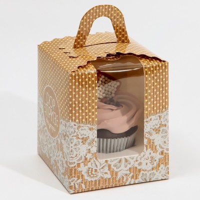 Коробка для капкейков, кондитерская упаковка, 1 ячейка «Сюрприз внутри», 9 х 9 х 11 см