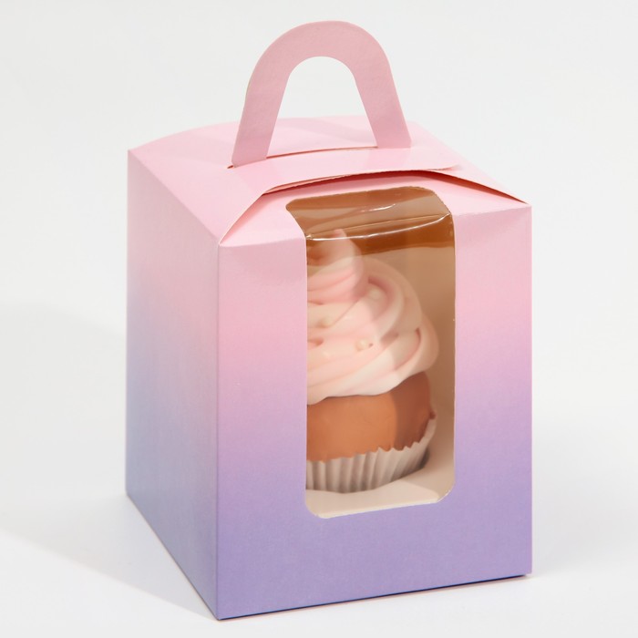 Коробка под один капкейк, кондитерская упаковка, «Розовый градиент», 9 х 9 х 11 см