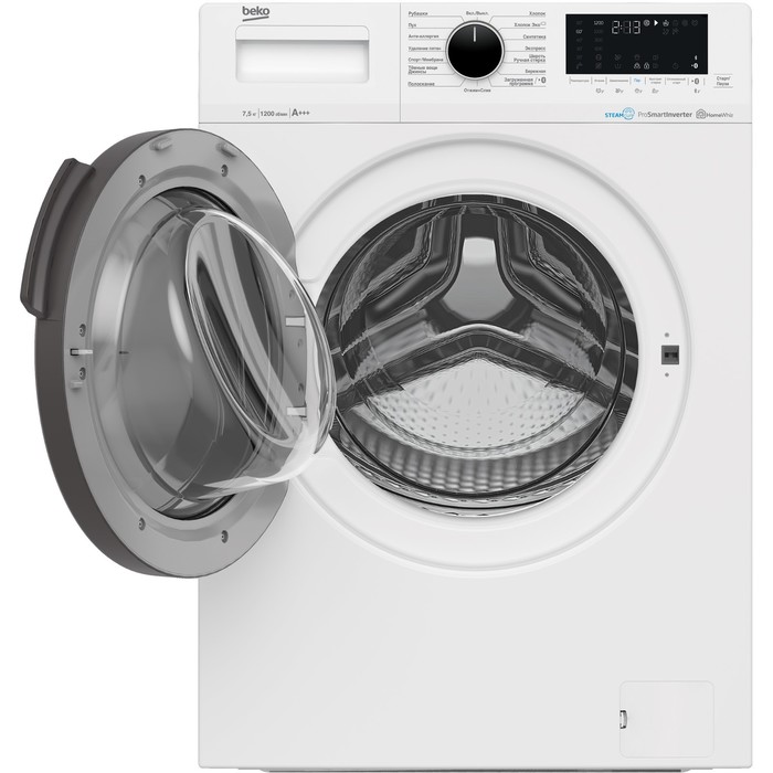 Стиральная машина Beko WSPE7H616W, класс А-20%, 1200 об/мин, до 7.5 кг, бело-чёрная - фото 51439516