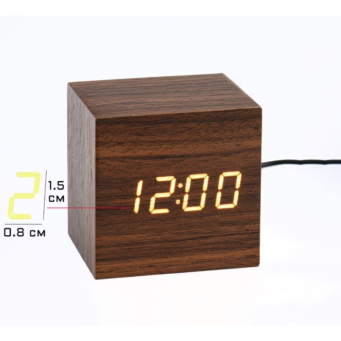 Часы - будильник электронные "Цифра" настольные с термометром, деревянные, 6.5 см, ААА, USB - Фото 1