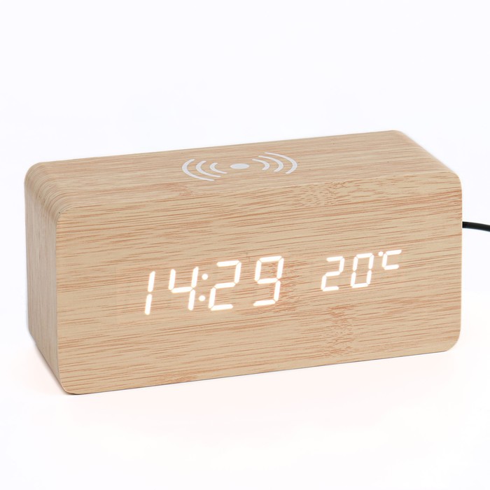 Часы - будильник электронные "Цифра-ТЗ" настольные с термометром и беспроводной QI зарядкой - Фото 1