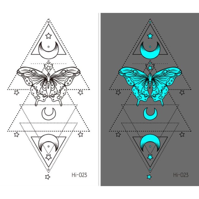 Татуировка на тело фосфорная "Геометрия. Бабочка и месяц" 10,5х6 см - Фото 1