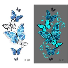 Татуировка на тело цветная фосфорная "Рой бабочек" 10,5х6 см
