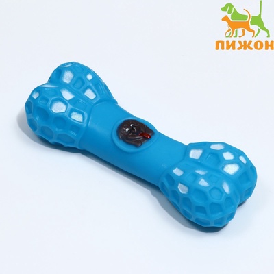 Игрушка для собак «Кость с портретом», 15 см, пищащая, винил, голубая