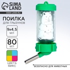 Поилка для грызунов «Пирамида» 80 мл, 9х4.5 см, микс цветов - Фото 1