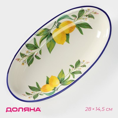 Блюдо овальное Доляна «Лимон», 28×14.5 см, цвет белый