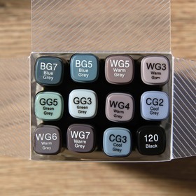 

Маркеры для скетчинга 2-х сторонние, 12 цветов Grey colors