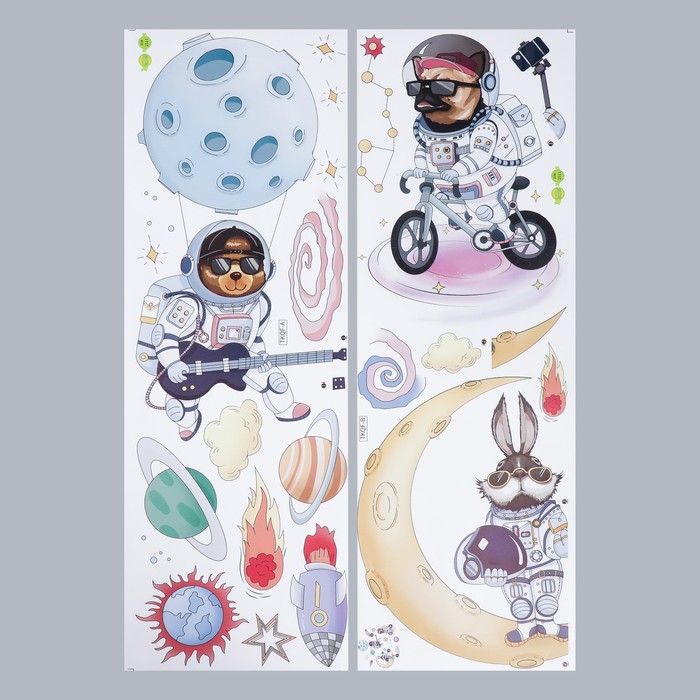 Наклейка интерьерная цветная «Звери в скафандрах», набор 2 листа, 30×85 см - Фото 1