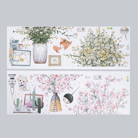 Наклейка пластик интерьерная цветная "Пёсик, олешка и букеты в вазах" набор 2 листа 30х90 см   75886