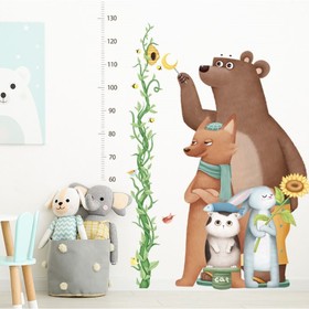 Наклейка пластик интерьерная цветная ростомер "Улей и зверята" набор 2 листа 30х90 см