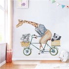 Наклейка пластик интерьерная цветная "Жираф на велосипеде катает зверят" 30х90 см - фото 318856263