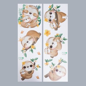 Наклейка интерьерная цветная «Малыши ленивцы», набор 2 листа, 30×90 см