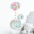Наклейка пластик интерьерная цветная "Динозаврик голубой с воздушными шарами" 30х60 см - фото 318856314