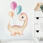 Наклейка пластик интерьерная цветная "Динозаврик с воздушными шарами" 30х60 см - фото 318856317