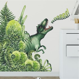Наклейка пластик интерьерная цветная "Тиранозавр в джунглях" 30х90 см