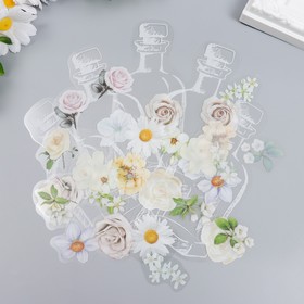 Наклейки для творчества "Белые цветы в бутылочке" набор 35 шт 14х6,7 см