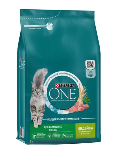 Сухой корм Purina One для домашних кошек, индейка/злаки, 3 кг