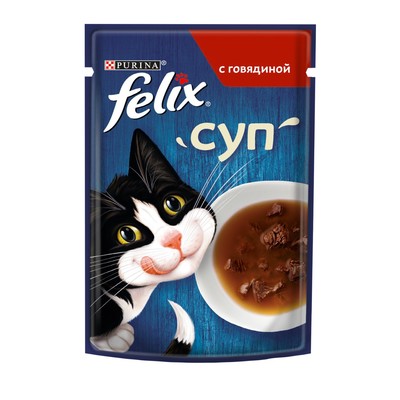 Влажный корм FELIX Суп с говядиной, для кошек, 48 г - Фото 1