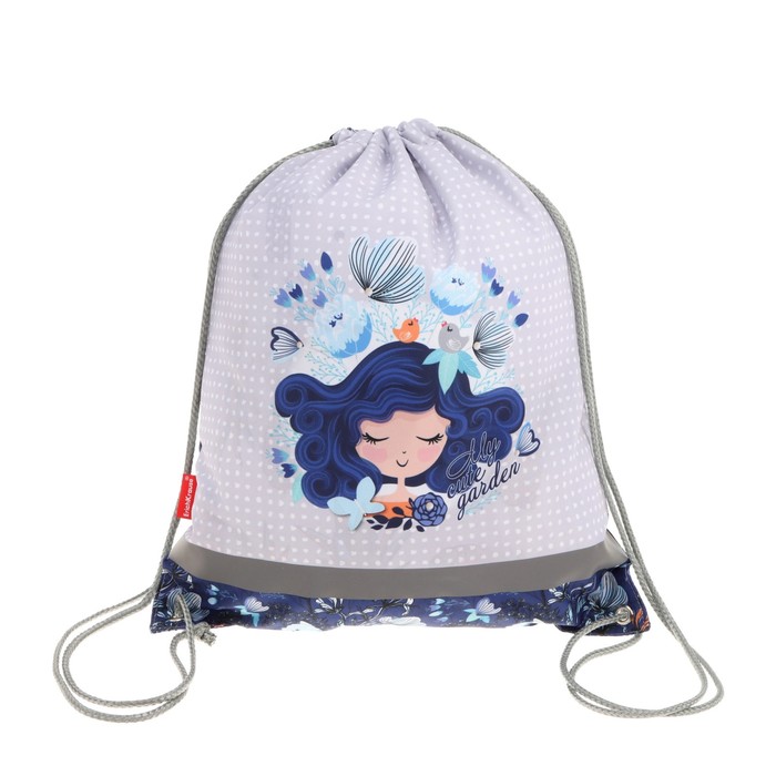 Мешок для обуви 440 х 365 мм, Erich Krause, плотность 300D, со светоотражающей полосой, Bluecurl, синий/белый - Фото 1