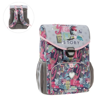 Ранец школьный на замке, 37×25×14 см, Erich Krause ErgoLine 15L, Bird Story 52588