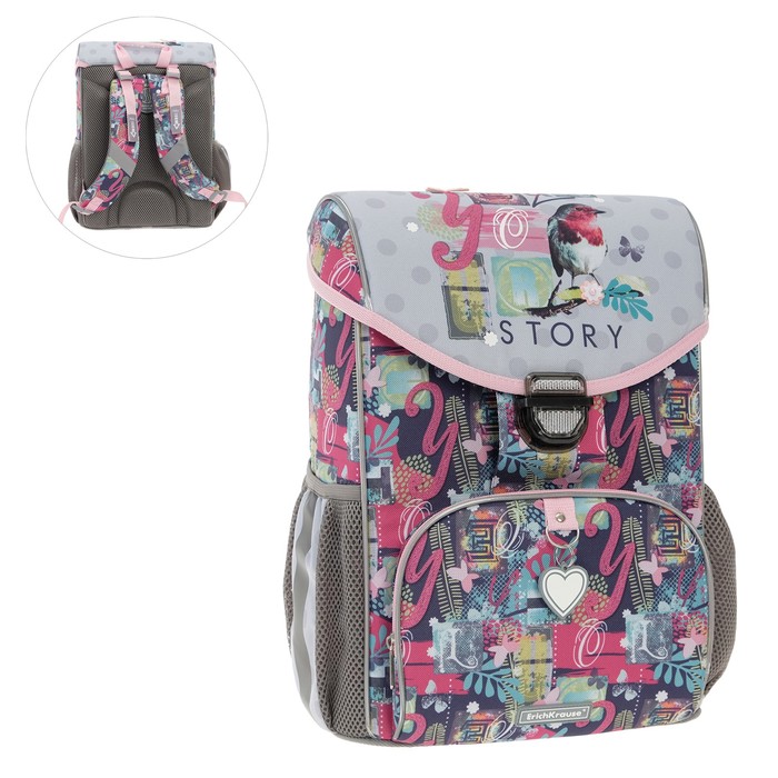 Ранец школьный на замке, 37×25×14 см, Erich Krause ErgoLine 15L, Bird Story 52588 - Фото 1