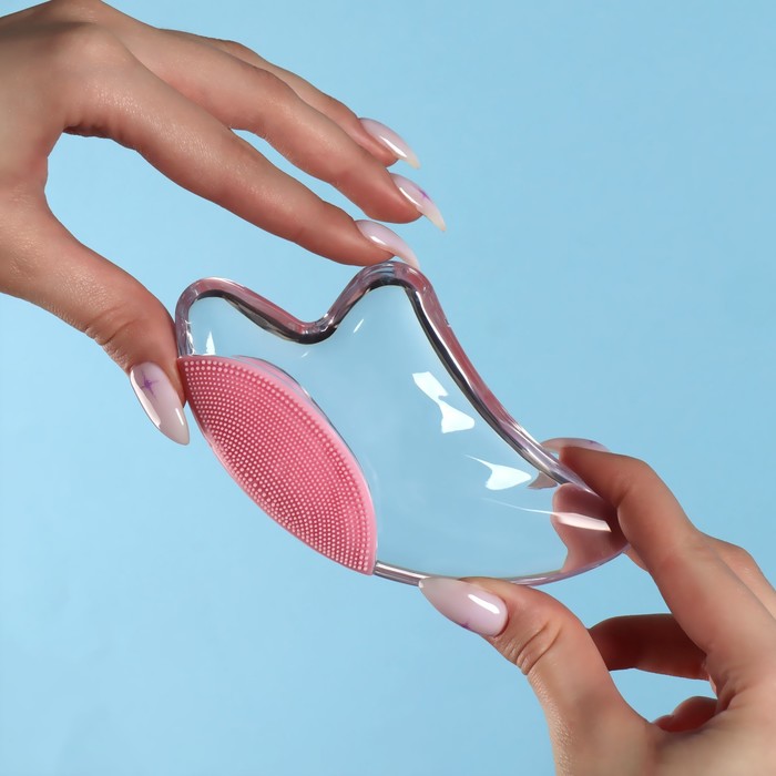 Массажёр гуаша «Лапка», с щёткой, 13,5 × 7 см, цвет прозрачный/розовый 27672