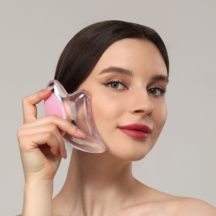 Массажёр гуаша «Лапка», с щёткой, 13,5 × 7 см, цвет прозрачный/розовый 27672